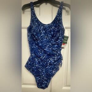 L.L. Bean Blue Palm Leaf One Piece Swimsuit NWT Size 8